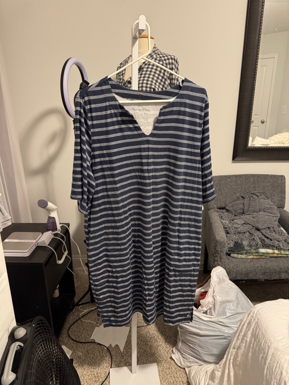 Hang Ten Navy and Light Gray Striped V-Notch dress
